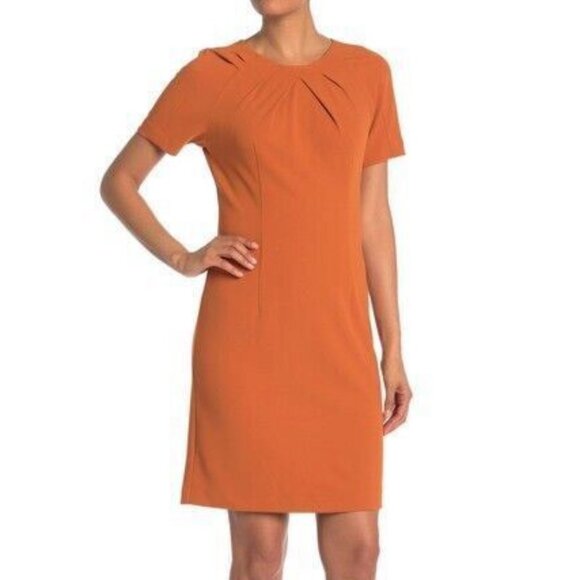 Nanette Lepore Pumpkin Everything Pleated Neck Sheath Dress Womens Size 8 Mini‎ - Picture 1 of 15